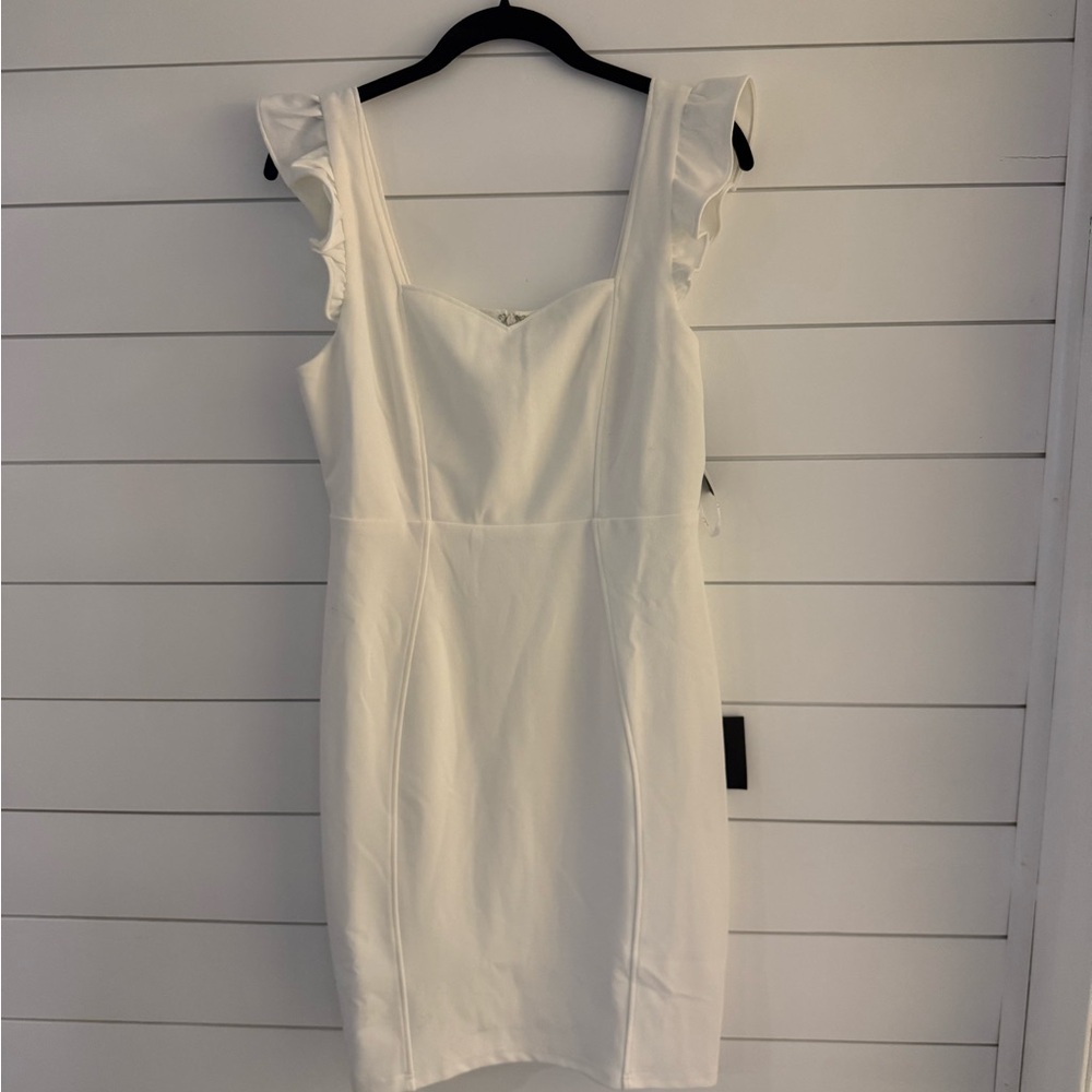 Lulu's White Square Neck Ruffle Strap Mini Dress